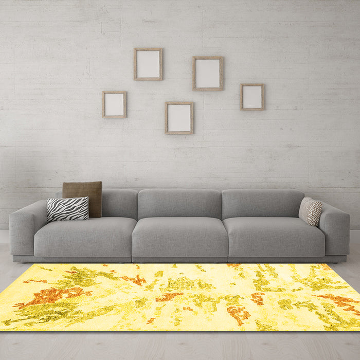 Machine Washable Solid Yellow Modern Rug in a Living Room, wshcon2241yw