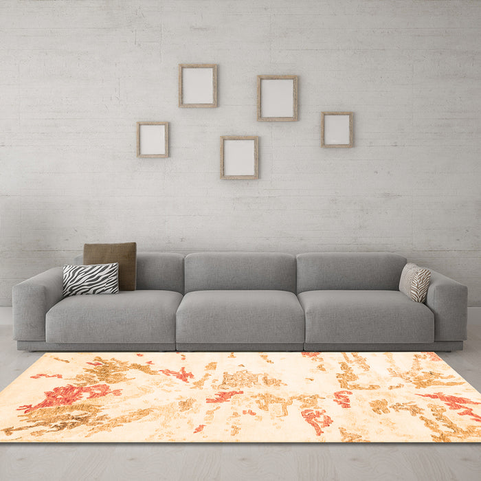 Machine Washable Solid Orange Modern Area Rugs in a Living Room, wshcon2241org
