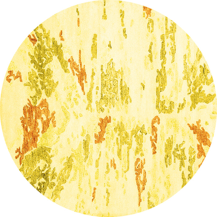 Round Machine Washable Solid Yellow Modern Rug, wshcon2241yw