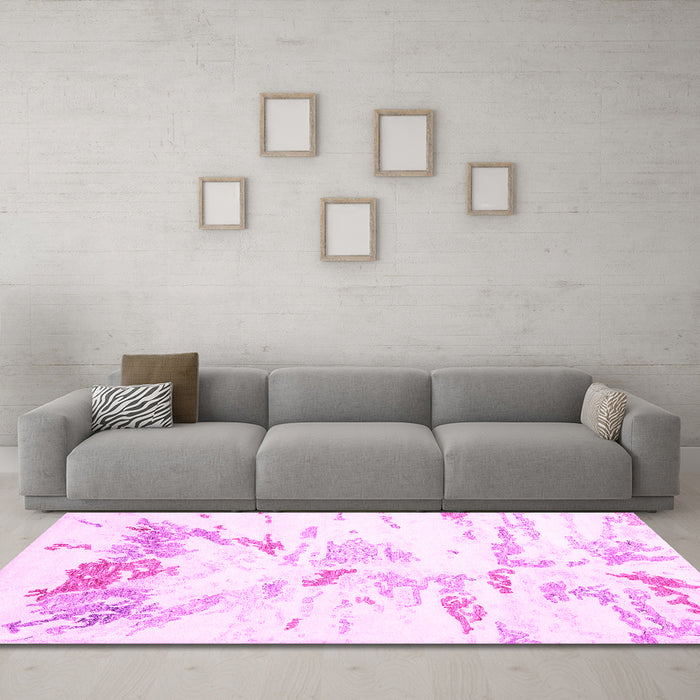 Machine Washable Solid Pink Modern Rug in a Living Room, wshcon2241pnk