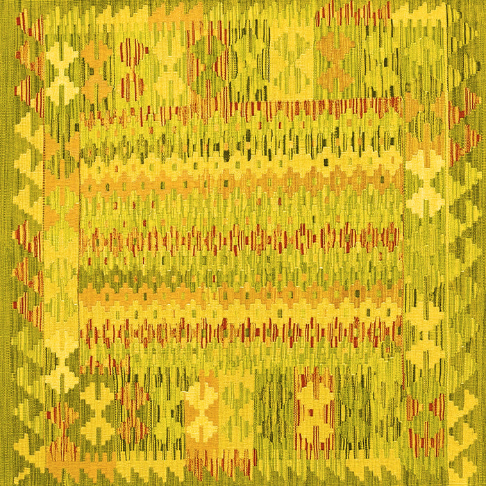 Square Machine Washable Southwestern Yellow Country Rug, wshcon2242yw