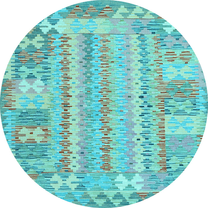Round Machine Washable Southwestern Light Blue Country Rug, wshcon2242lblu