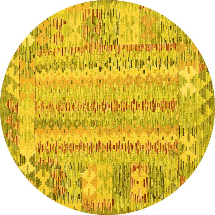 Round Machine Washable Southwestern Yellow Country Rug, wshcon2242yw