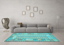 Machine Washable Southwestern Light Blue Country Rug in a Living Room, wshcon2242lblu
