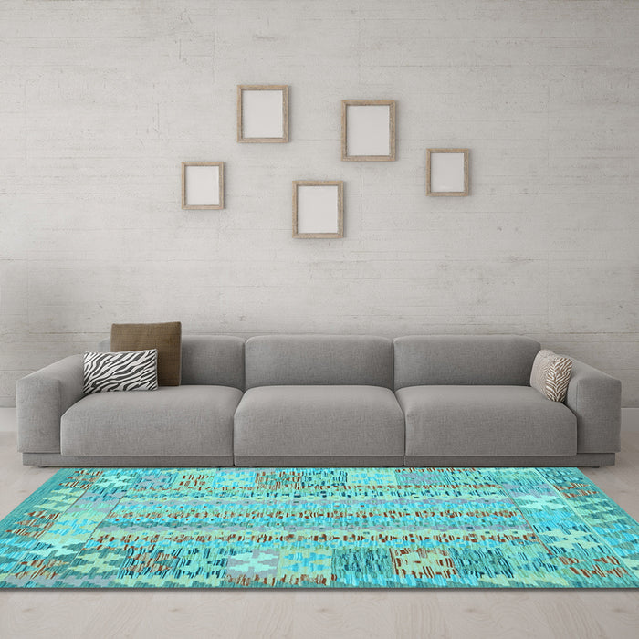 Machine Washable Southwestern Light Blue Country Rug in a Living Room, wshcon2242lblu