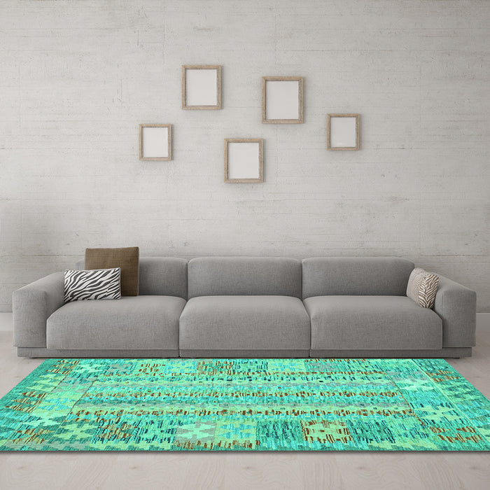 Machine Washable Southwestern Turquoise Country Area Rugs in a Living Room,, wshcon2242turq