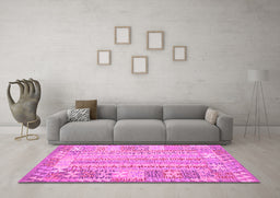 Machine Washable Southwestern Pink Country Rug in a Living Room, wshcon2242pnk