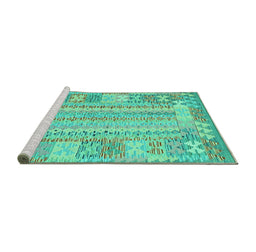 Sideview of Machine Washable Southwestern Turquoise Country Area Rugs, wshcon2242turq