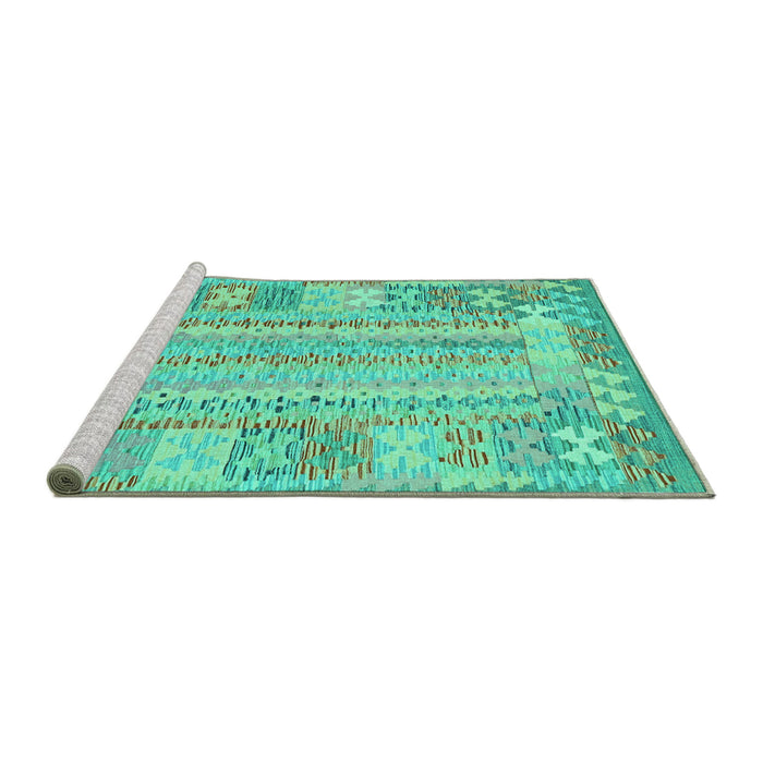 Sideview of Machine Washable Southwestern Turquoise Country Area Rugs, wshcon2242turq
