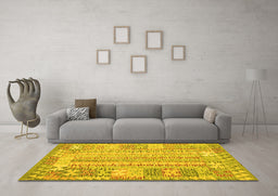Machine Washable Southwestern Yellow Country Rug in a Living Room, wshcon2242yw