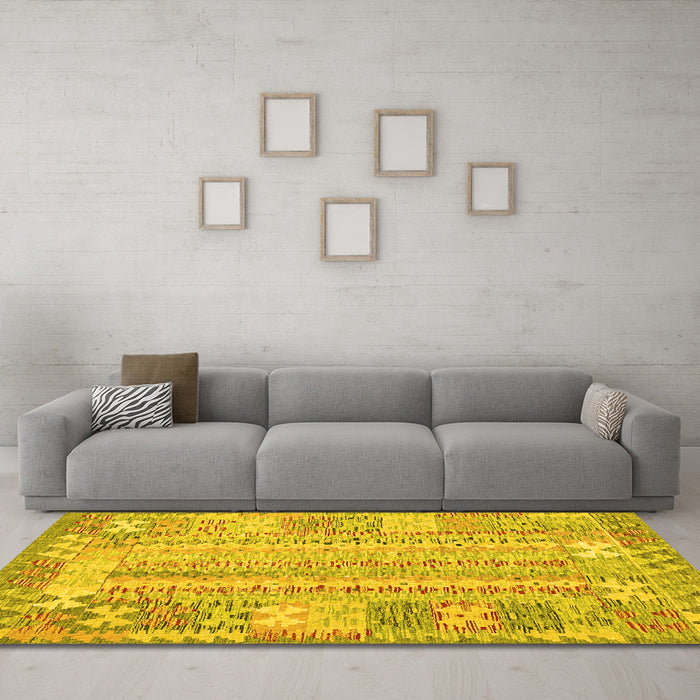 Machine Washable Southwestern Yellow Country Rug in a Living Room, wshcon2242yw