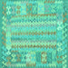 Square Machine Washable Southwestern Turquoise Country Area Rugs, wshcon2242turq