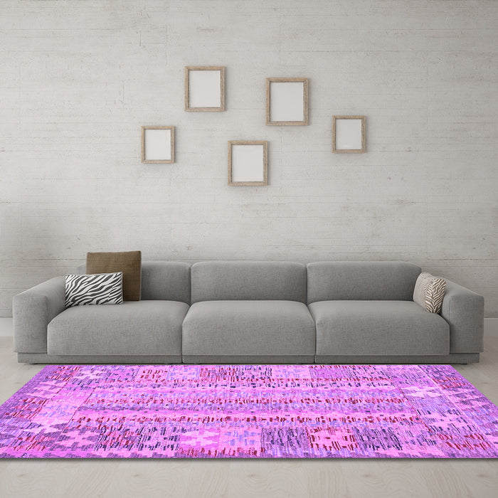 Machine Washable Southwestern Purple Country Area Rugs in a Living Room, wshcon2242pur