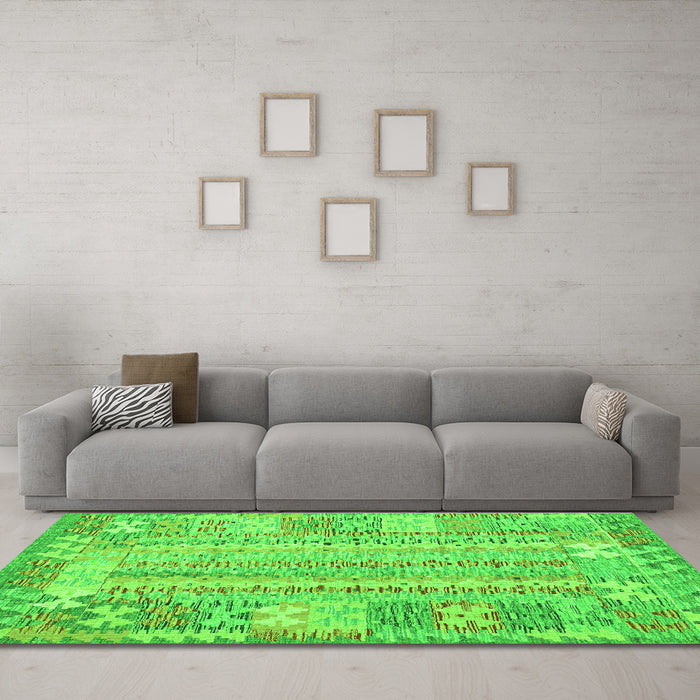 Machine Washable Southwestern Green Country Area Rugs in a Living Room,, wshcon2242grn