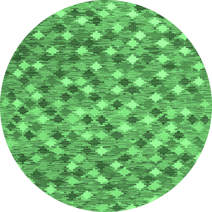 Round Machine Washable Southwestern Emerald Green Country Area Rugs, wshcon2243emgrn
