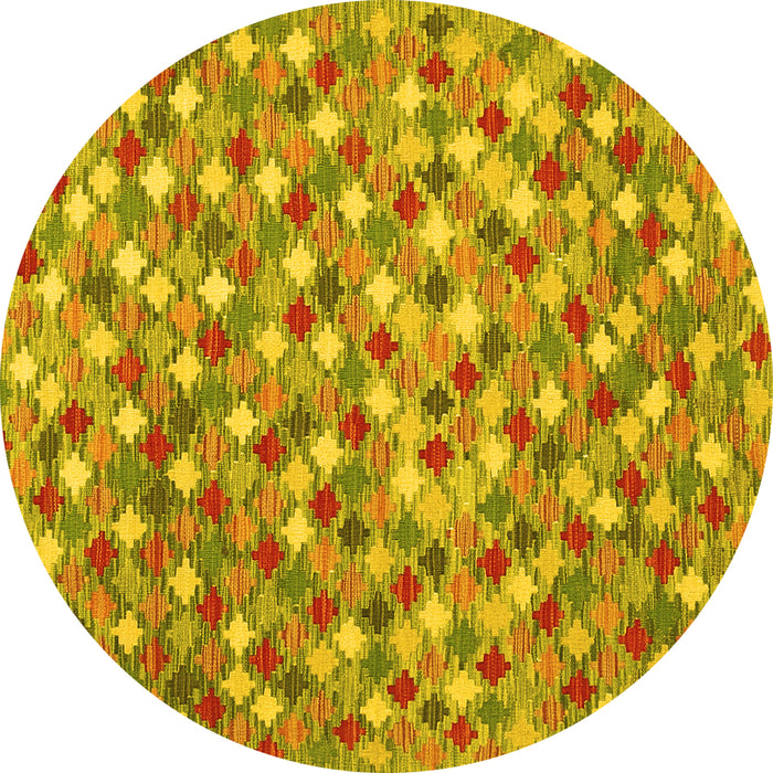 Round Machine Washable Southwestern Yellow Country Rug, wshcon2243yw