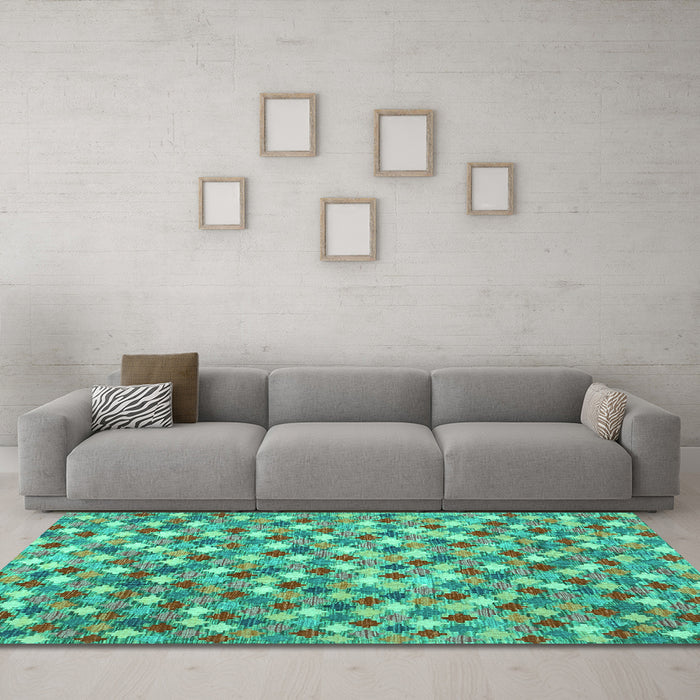 Machine Washable Southwestern Turquoise Country Area Rugs in a Living Room,, wshcon2243turq
