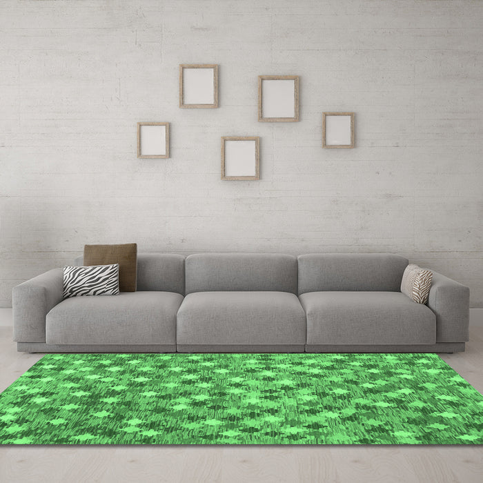 Machine Washable Southwestern Emerald Green Country Area Rugs in a Living Room,, wshcon2243emgrn