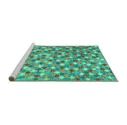 Sideview of Machine Washable Southwestern Turquoise Country Area Rugs, wshcon2243turq