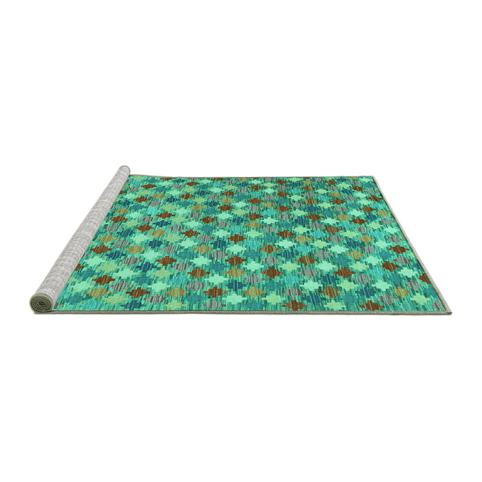 Sideview of Machine Washable Southwestern Turquoise Country Area Rugs, wshcon2243turq