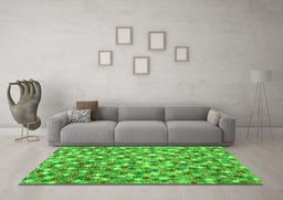 Machine Washable Southwestern Green Country Area Rugs in a Living Room,, wshcon2243grn