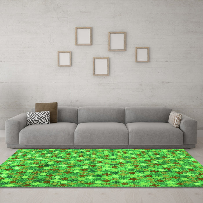 Machine Washable Southwestern Green Country Area Rugs in a Living Room,, wshcon2243grn