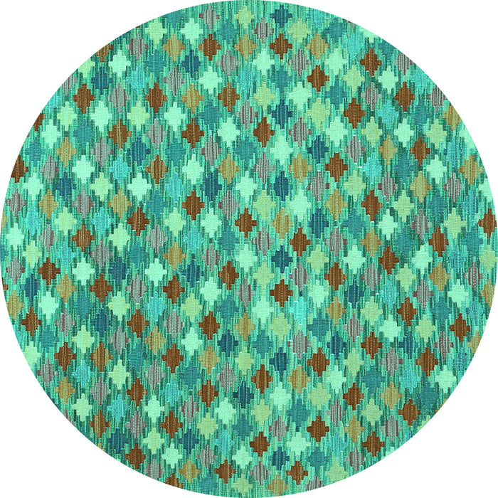 Round Machine Washable Southwestern Turquoise Country Area Rugs, wshcon2243turq