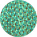 Round Machine Washable Southwestern Turquoise Country Area Rugs, wshcon2243turq