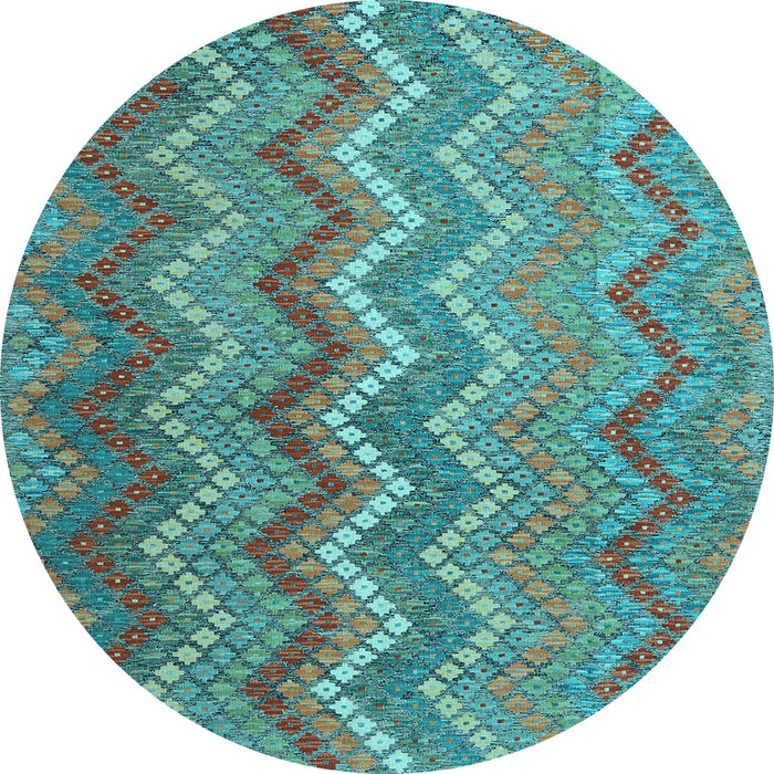 Round Machine Washable Southwestern Light Blue Country Rug, wshcon2244lblu