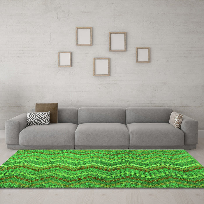 Machine Washable Southwestern Green Country Area Rugs in a Living Room,, wshcon2244grn