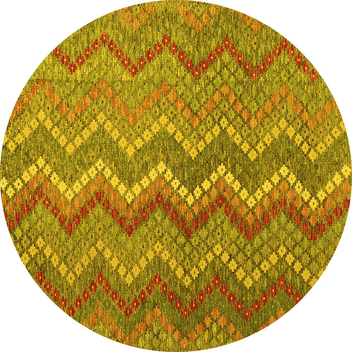 Round Machine Washable Southwestern Yellow Country Rug, wshcon2244yw