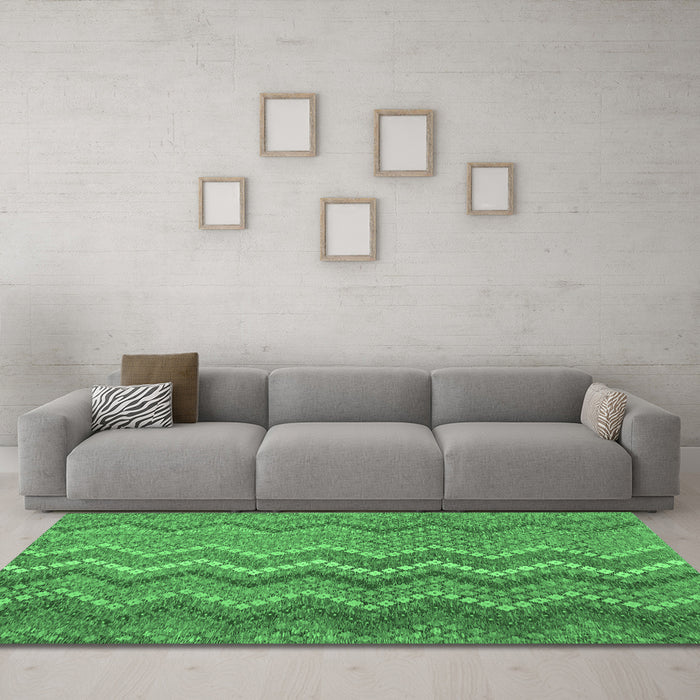 Machine Washable Southwestern Emerald Green Country Area Rugs in a Living Room,, wshcon2244emgrn