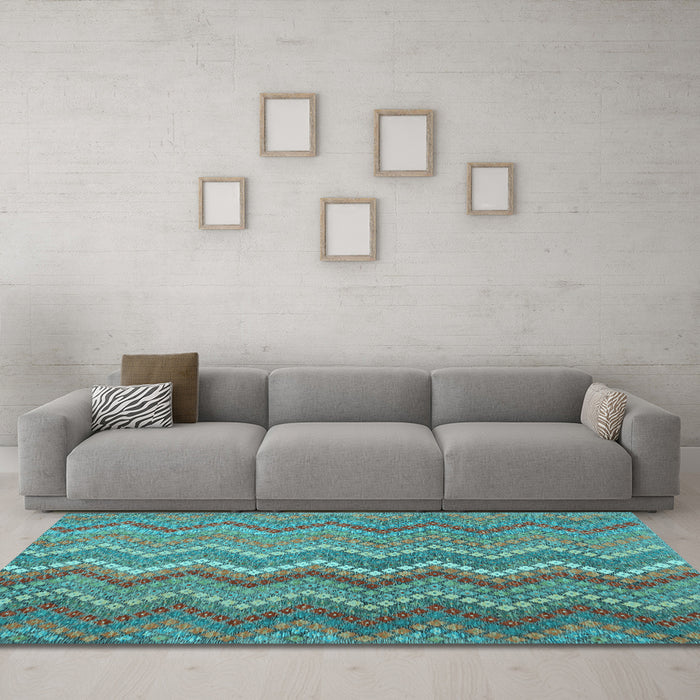 Machine Washable Southwestern Light Blue Country Rug in a Living Room, wshcon2244lblu