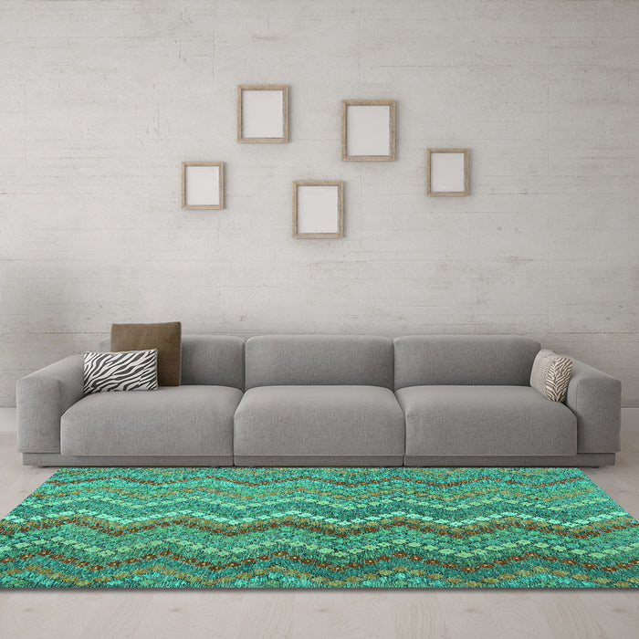 Machine Washable Southwestern Turquoise Country Area Rugs in a Living Room,, wshcon2244turq