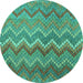 Round Machine Washable Southwestern Turquoise Country Area Rugs, wshcon2244turq