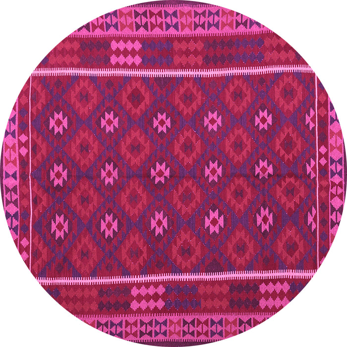 Round Machine Washable Oriental Pink Traditional Rug, wshcon2245pnk