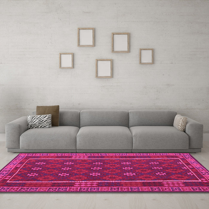 Machine Washable Oriental Pink Traditional Rug in a Living Room, wshcon2245pnk