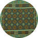 Round Machine Washable Oriental Turquoise Traditional Area Rugs, wshcon2245turq