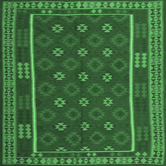 Square Machine Washable Oriental Emerald Green Traditional Area Rugs, wshcon2245emgrn