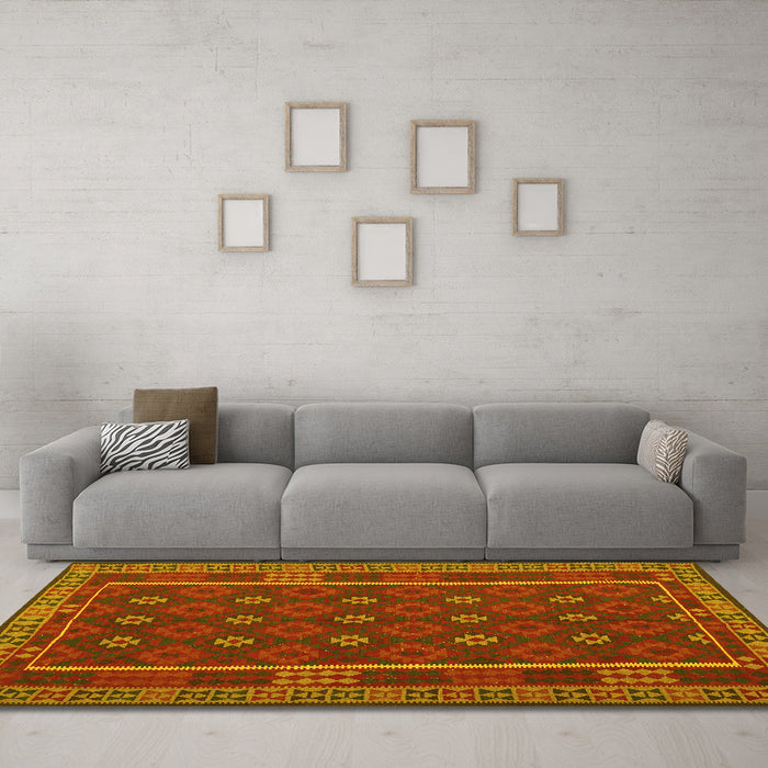 Machine Washable Oriental Yellow Traditional Rug in a Living Room, wshcon2245yw