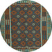 Round Machine Washable Oriental Light Blue Traditional Rug, wshcon2245lblu