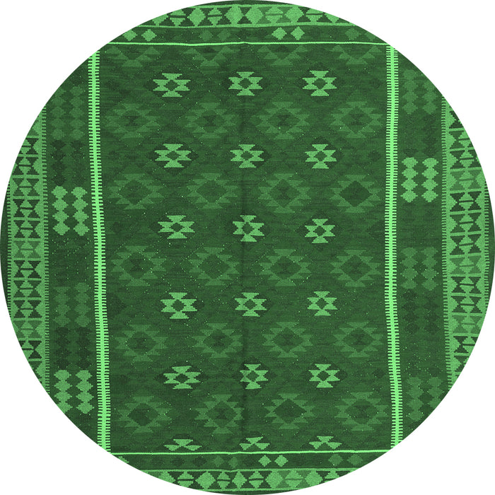 Round Machine Washable Oriental Emerald Green Traditional Area Rugs, wshcon2245emgrn