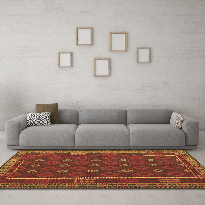 Machine Washable Oriental Brown Traditional Rug in a Living Room,, wshcon2245brn