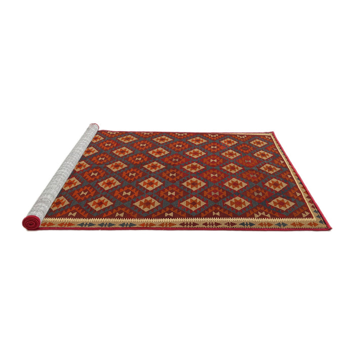 Serging Thickness of Machine Washable Contemporary Red Rug, wshcon2246