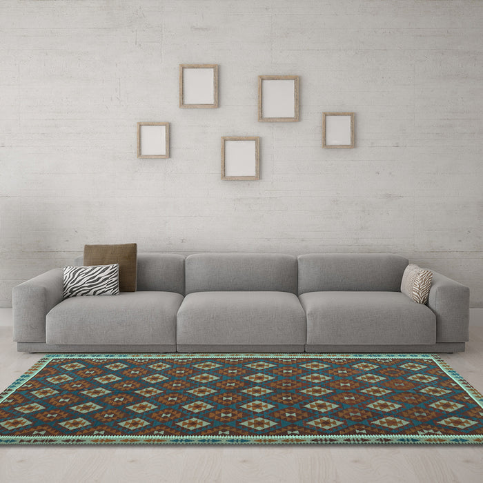 Machine Washable Oriental Light Blue Traditional Rug in a Living Room, wshcon2246lblu