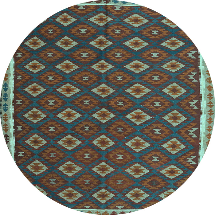 Round Oriental Light Blue Traditional Rug, con2246lblu