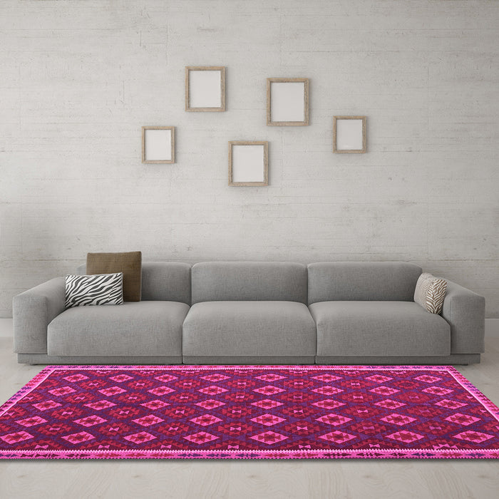 Machine Washable Oriental Pink Traditional Rug in a Living Room, wshcon2246pnk