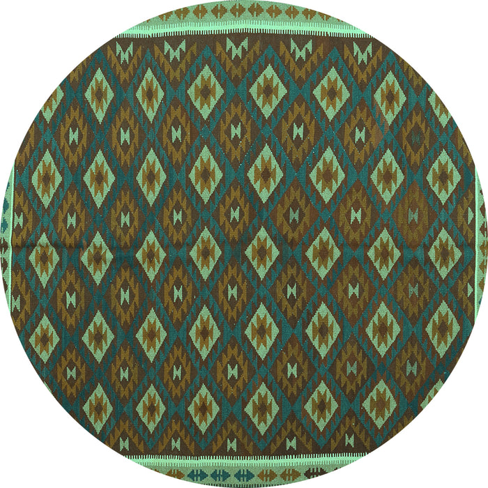 Round Machine Washable Oriental Turquoise Traditional Area Rugs, wshcon2246turq