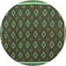 Round Machine Washable Oriental Turquoise Traditional Area Rugs, wshcon2246turq