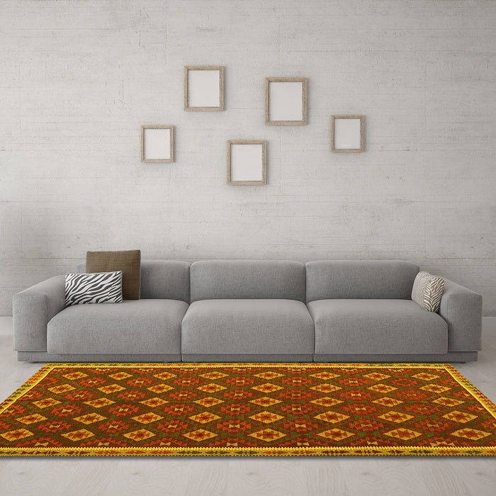 Machine Washable Oriental Yellow Traditional Rug in a Living Room, wshcon2246yw